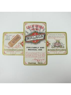 Antique Whiskey Bottle Label Altschul Distilling Co. Dayton Ohio California Wine
